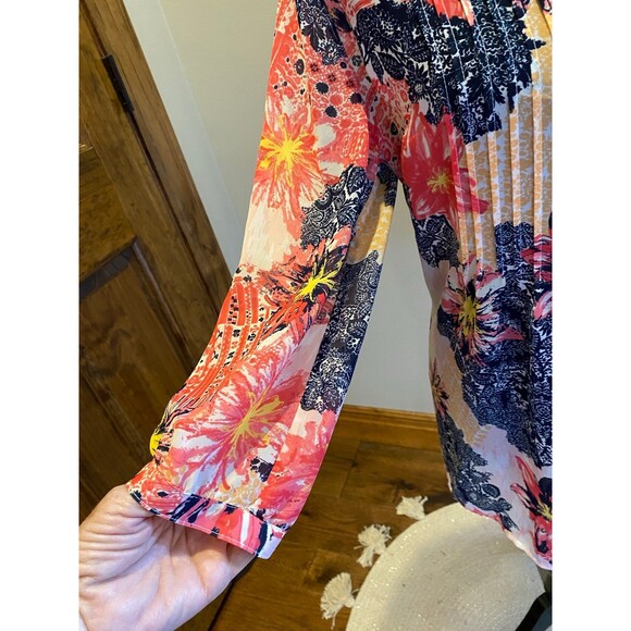 Charter Club Blouse Size Petite Large PL Pink Navy Sheer Flowy Top - Picture 4 of 8